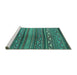 Sideview of Machine Washable Southwestern Turquoise Country Area Rugs, wshcon816turq