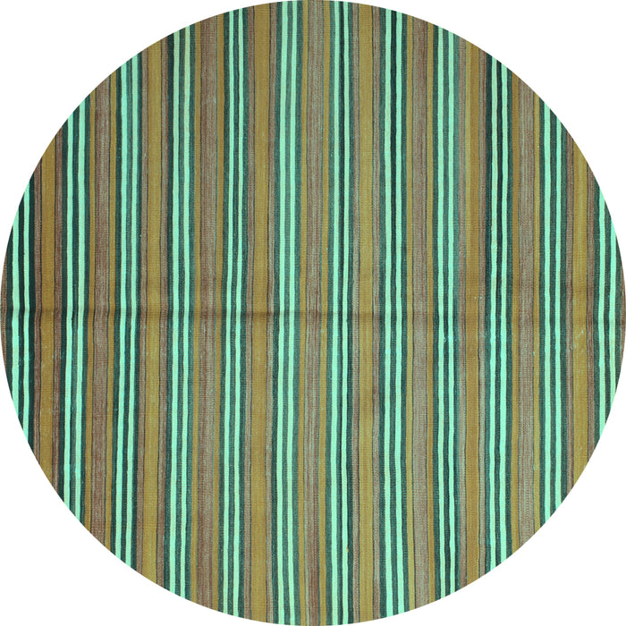 Round Machine Washable Oriental Turquoise Traditional Area Rugs, wshcon817turq