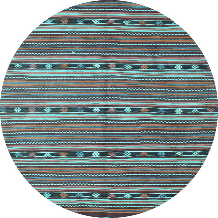 Round Oriental Light Blue Traditional Rug, con818lblu