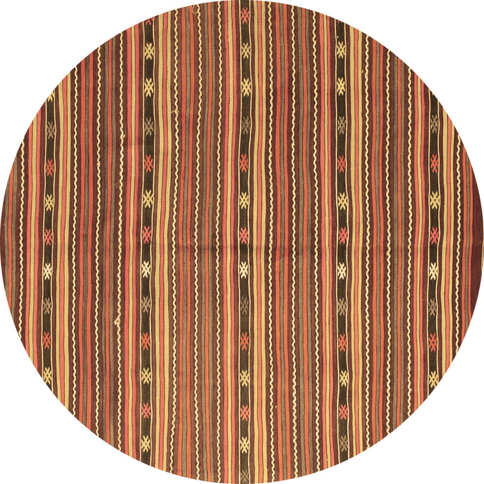 Round Machine Washable Oriental Brown Traditional Rug, wshcon818brn