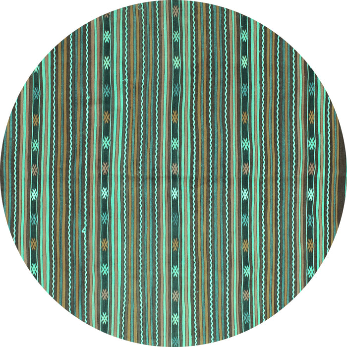 Round Oriental Turquoise Traditional Rug, con818turq