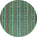 Round Oriental Turquoise Traditional Rug, con818turq