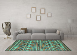 Machine Washable Oriental Turquoise Traditional Area Rugs in a Living Room,, wshcon818turq