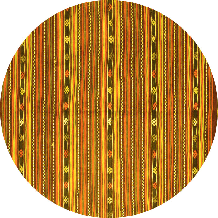 Round Machine Washable Oriental Yellow Traditional Rug, wshcon818yw