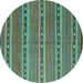 Round Machine Washable Oriental Turquoise Traditional Area Rugs, wshcon818turq