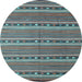 Round Machine Washable Oriental Light Blue Traditional Rug, wshcon818lblu