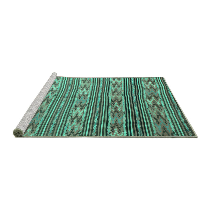 Sideview of Machine Washable Southwestern Turquoise Country Area Rugs, wshcon819turq