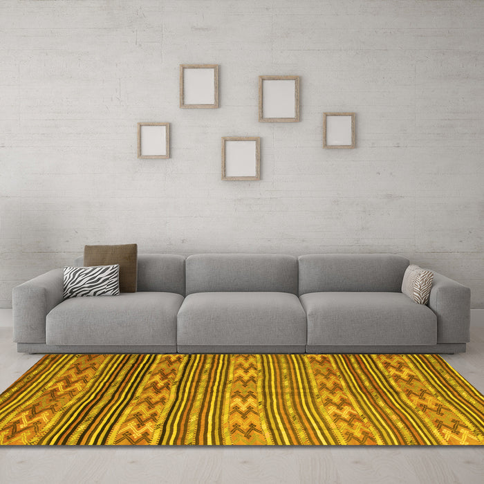 Machine Washable Southwestern Yellow Country Rug in a Living Room, wshcon819yw