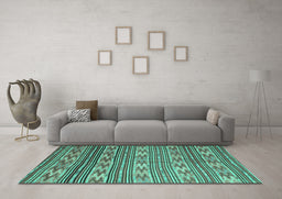 Machine Washable Southwestern Turquoise Country Area Rugs in a Living Room,, wshcon819turq