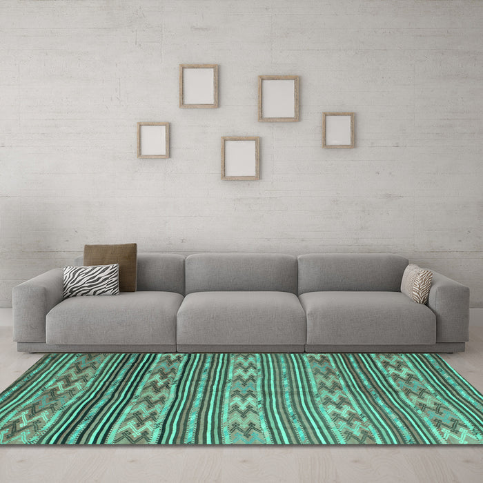 Machine Washable Southwestern Turquoise Country Area Rugs in a Living Room,, wshcon819turq