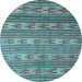 Round Machine Washable Southwestern Light Blue Country Rug, wshcon819lblu