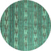 Round Machine Washable Southwestern Turquoise Country Area Rugs, wshcon819turq