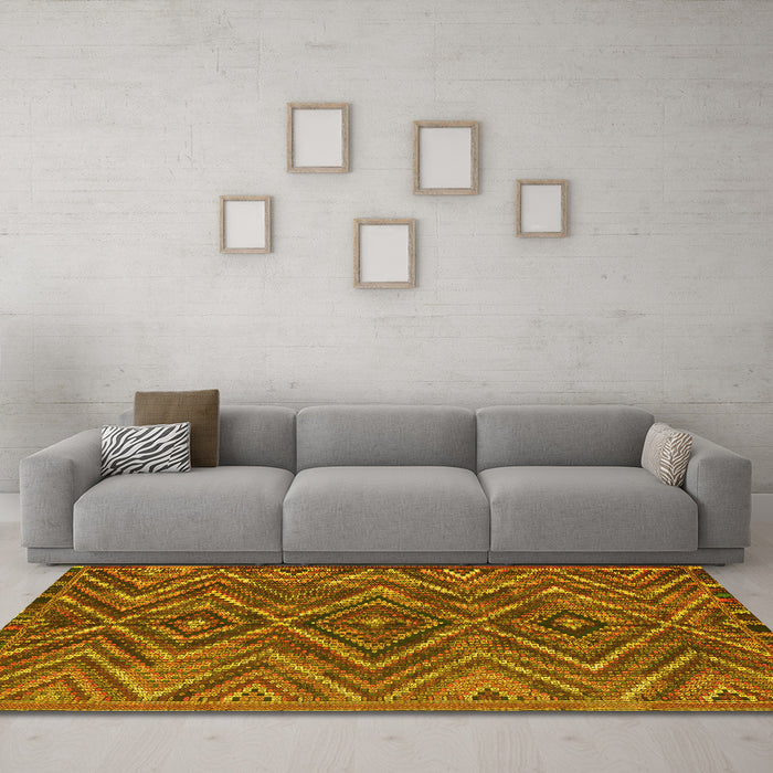 Machine Washable Oriental Yellow Traditional Rug in a Living Room, wshcon820yw