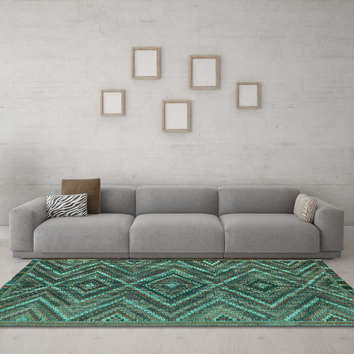Machine Washable Oriental Turquoise Traditional Area Rugs in a Living Room,, wshcon820turq