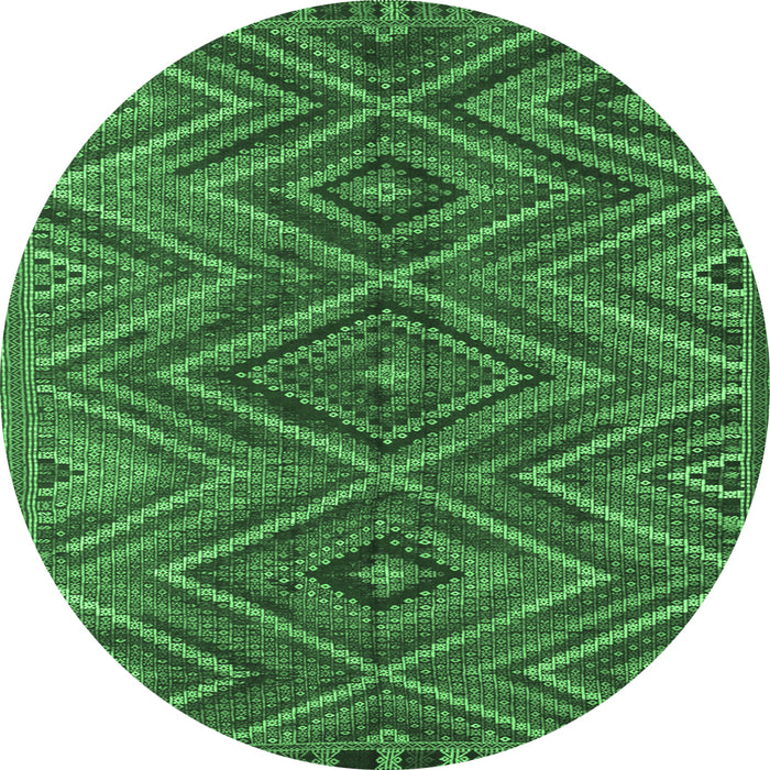Round Machine Washable Oriental Emerald Green Traditional Area Rugs, wshcon820emgrn