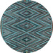 Round Machine Washable Oriental Light Blue Traditional Rug, wshcon820lblu