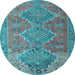 Round Machine Washable Oriental Light Blue Traditional Rug, wshcon821lblu