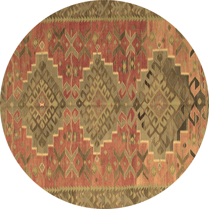 Round Oriental Brown Traditional Rug, con821brn
