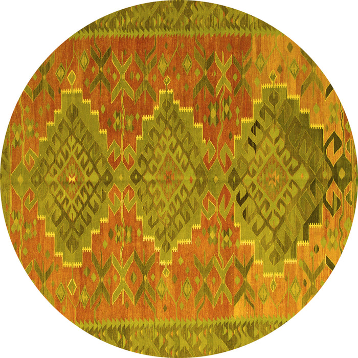 Round Machine Washable Oriental Yellow Traditional Rug, wshcon821yw