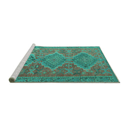 Sideview of Machine Washable Oriental Turquoise Traditional Area Rugs, wshcon821turq
