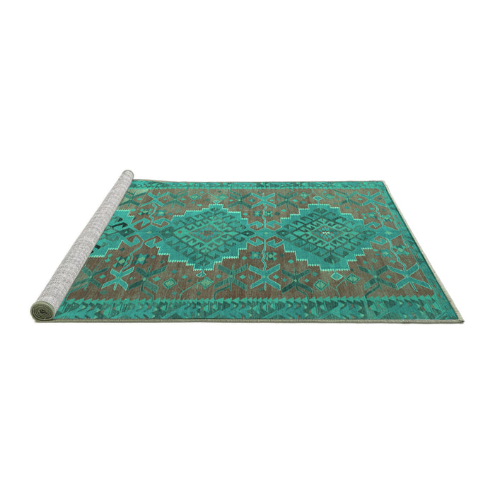 Sideview of Machine Washable Oriental Turquoise Traditional Area Rugs, wshcon821turq