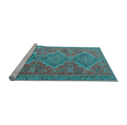 Sideview of Machine Washable Oriental Light Blue Traditional Rug, wshcon821lblu