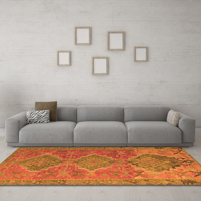 Machine Washable Oriental Orange Traditional Area Rugs in a Living Room, wshcon821org