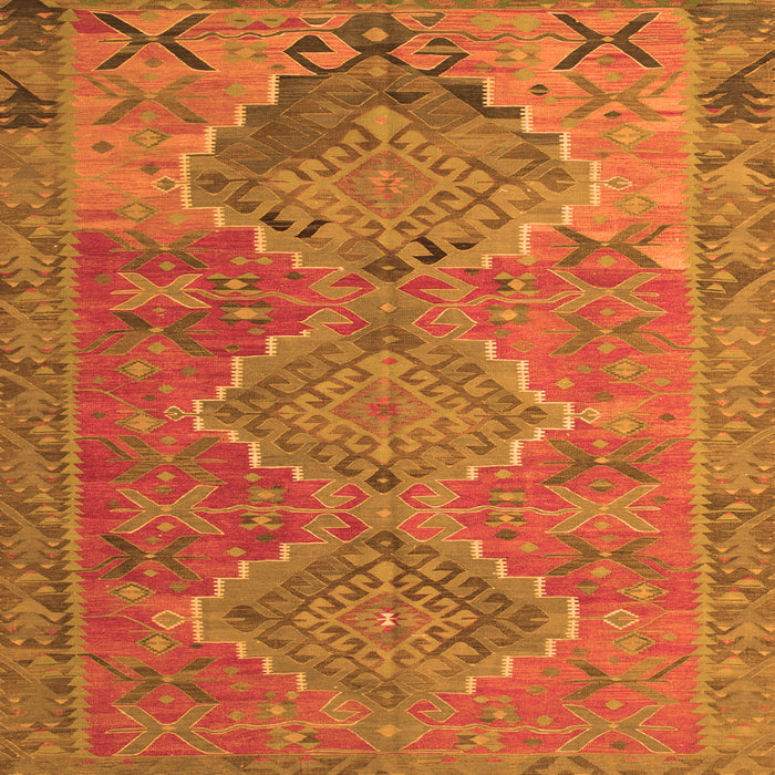 Round Machine Washable Oriental Orange Traditional Area Rugs, wshcon821org