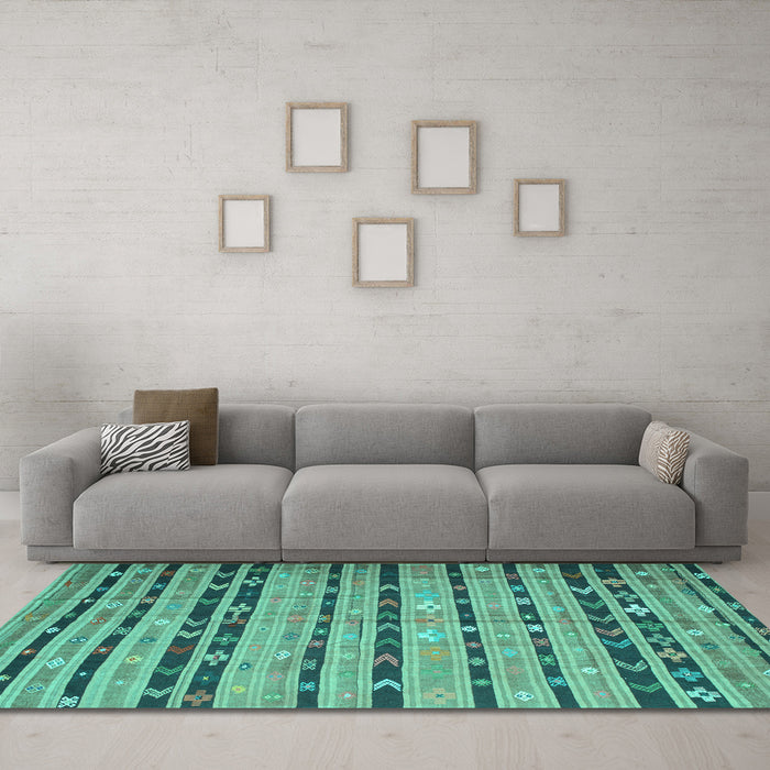 Machine Washable Southwestern Turquoise Country Area Rugs in a Living Room,, wshcon822turq
