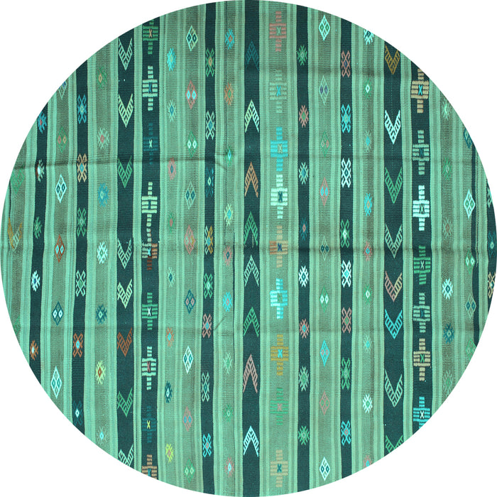 Round Machine Washable Southwestern Turquoise Country Area Rugs, wshcon822turq