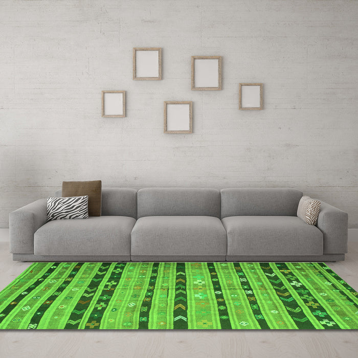 Machine Washable Southwestern Green Country Area Rugs in a Living Room,, wshcon822grn