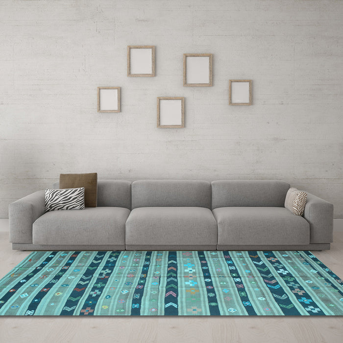 Machine Washable Southwestern Light Blue Country Rug in a Living Room, wshcon822lblu