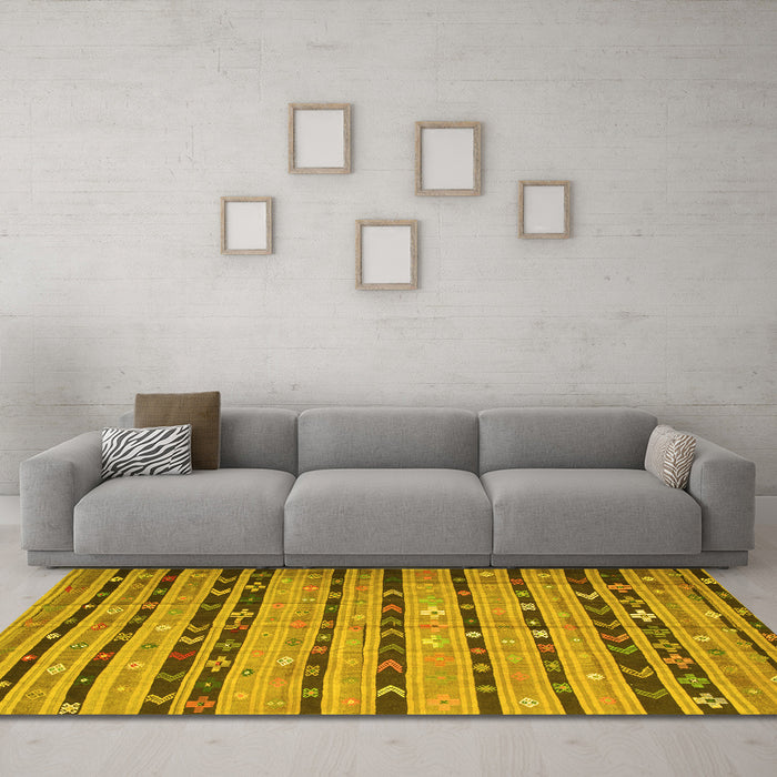 Machine Washable Southwestern Yellow Country Rug in a Living Room, wshcon822yw