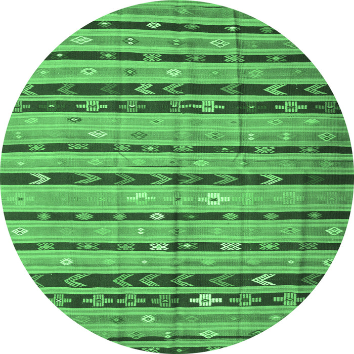 Round Machine Washable Southwestern Emerald Green Country Area Rugs, wshcon822emgrn