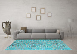 Machine Washable Southwestern Light Blue Country Rug in a Living Room, wshcon823lblu