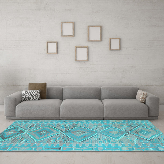 Machine Washable Southwestern Light Blue Country Rug in a Living Room, wshcon823lblu