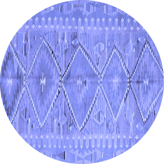 Round Machine Washable Southwestern Blue Country Rug, wshcon823blu
