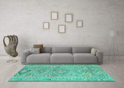Machine Washable Southwestern Turquoise Country Area Rugs in a Living Room,, wshcon823turq