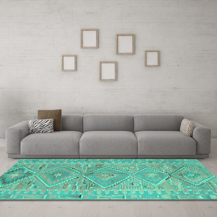 Machine Washable Southwestern Turquoise Country Area Rugs in a Living Room,, wshcon823turq