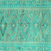 Square Machine Washable Southwestern Turquoise Country Area Rugs, wshcon823turq