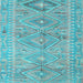 Square Machine Washable Southwestern Light Blue Country Rug, wshcon823lblu