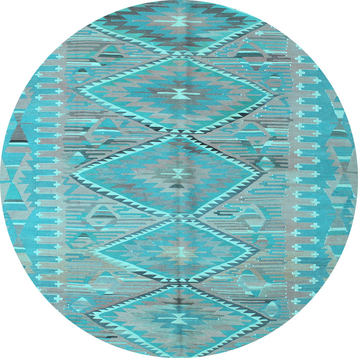 Round Southwestern Light Blue Country Rug, con823lblu