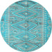 Round Southwestern Light Blue Country Rug, con823lblu