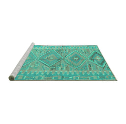 Sideview of Machine Washable Southwestern Turquoise Country Area Rugs, wshcon823turq