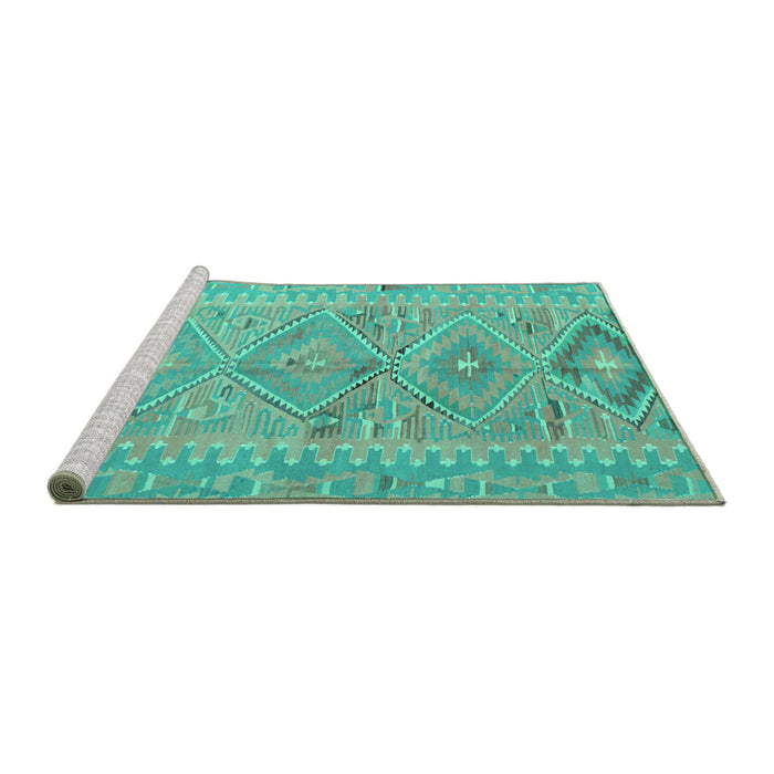 Sideview of Machine Washable Southwestern Turquoise Country Area Rugs, wshcon823turq