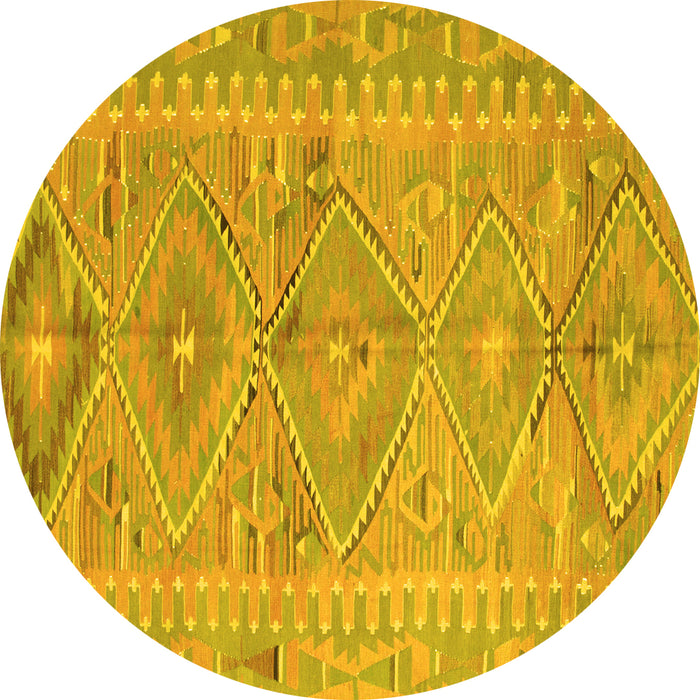 Round Southwestern Yellow Country Rug, con823yw