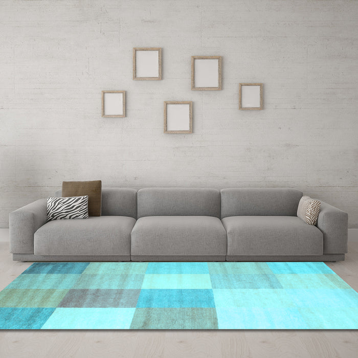 Machine Washable Checkered Light Blue Modern Rug in a Living Room, wshcon824lblu