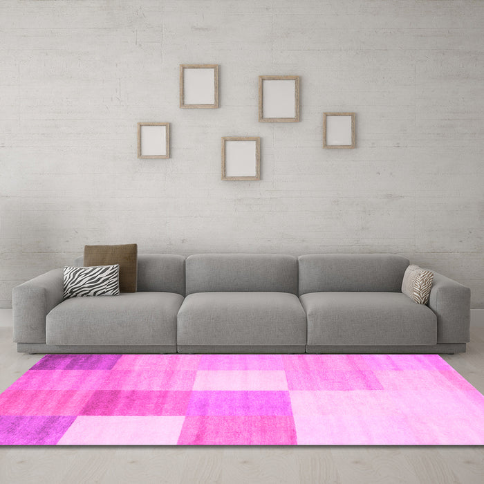 Machine Washable Checkered Pink Modern Rug in a Living Room, wshcon824pnk