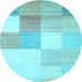 Round Machine Washable Checkered Light Blue Modern Rug, wshcon824lblu