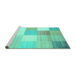 Sideview of Machine Washable Checkered Turquoise Modern Area Rugs, wshcon824turq